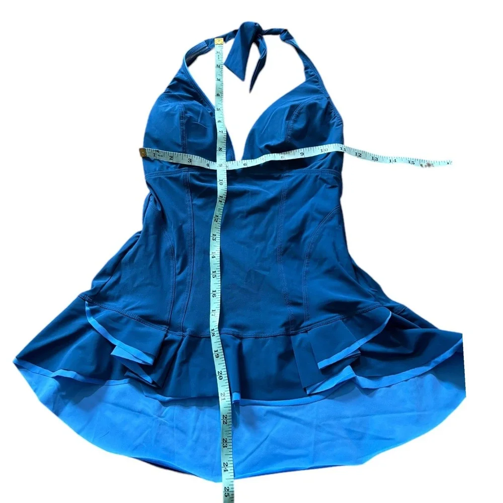 Profile by Gottex Blue Ruffled Peplum‎ Halter Tankini Top Size 8 23121B88
